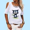Женская модная футболка с открытыми плечами, женская повседневная футболка с круглым вырезом и принтом, летняя футболка с коротким рукавом