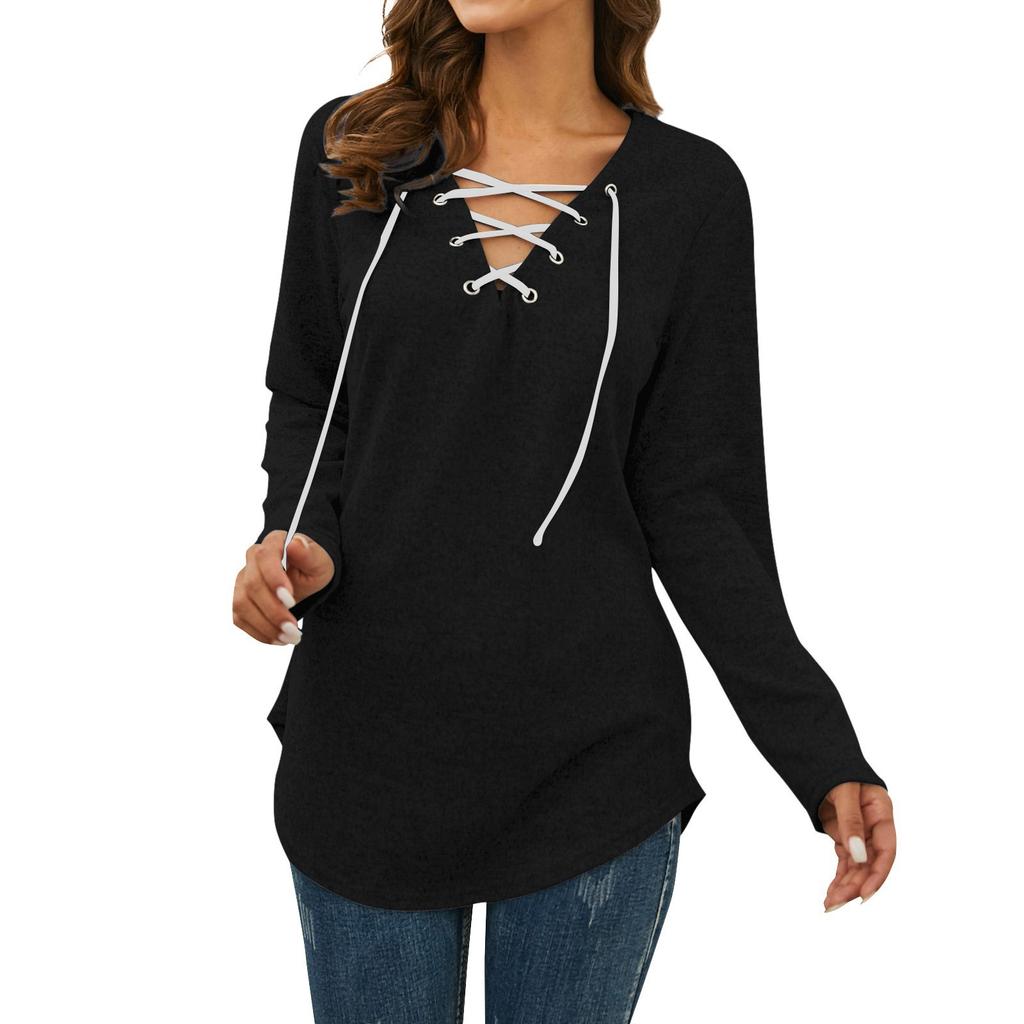 Женский однотонный топ с длинными рукавами и принтом