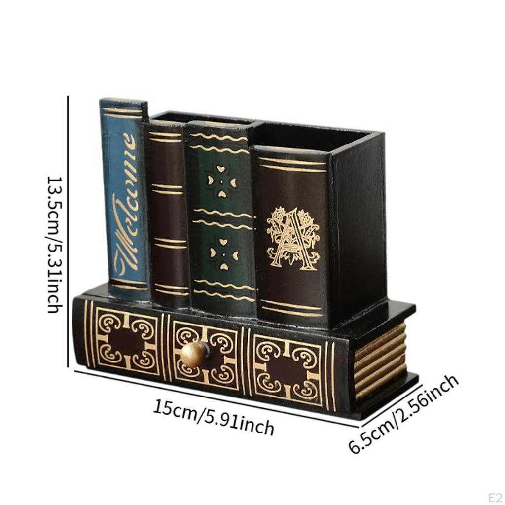 Antique Book Style Pen Holder with Drawer for Office And Study