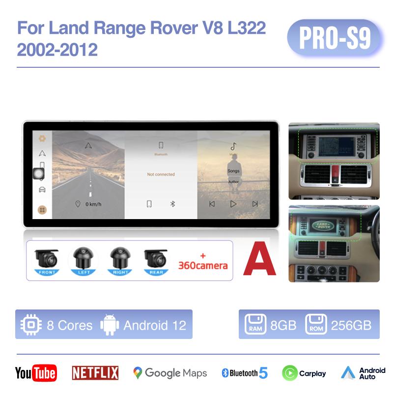 Автомобильный мультимедийный видеоплеер 12.3" для Land Rover Range Rover Vogue V8 L322 2002-2012 GPS-навигация Android12 8+256G CarPlay 4G