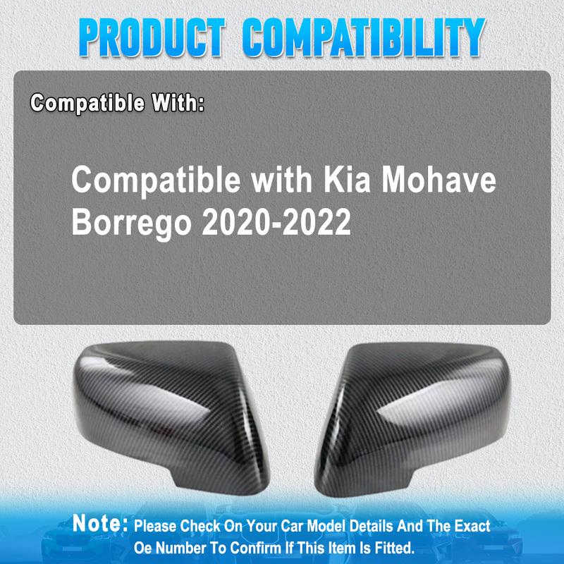 2pcs ABS Carbon Fiber Black Rearview Side Mirror Cover Caps Trim for Kia Mohave Borrego