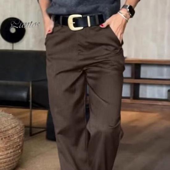 Женские повседневные брюки с высокой талией, однотонные свободные брюки с карманами, универсальный стиль, костюмные брюки