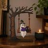Office Desk Decoration Items Halloween Desktop Swing Decor, Spooky Home Reading Ghost on A Figurine Unique Wooden Craft Gifts for Living Room Kitchen