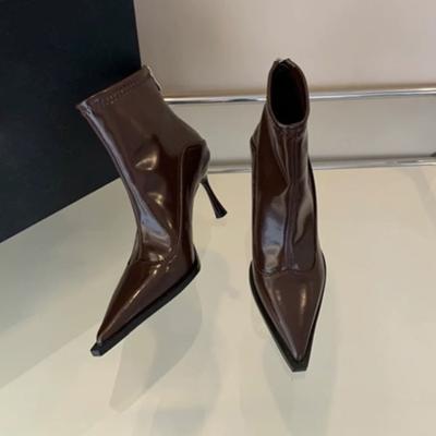 Мода 2024 года, хит продаж, модные однотонные женские сапоги с острым носком и тонким каблуком, удобные рабочие женские сапоги на весну и осень