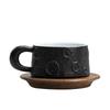 Lunar Crater Ceramic Mug & Saucer Set, Moon Surface Design Coffee Tea Cups for Home Office Use, Nordic Minimalist Style Gift