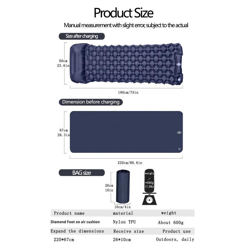 Ultralight Inflatable Camping Mattress with Pillows Built-in Pump Portable Air Sleeping Pad for Outdoor Hiking Travel Tent