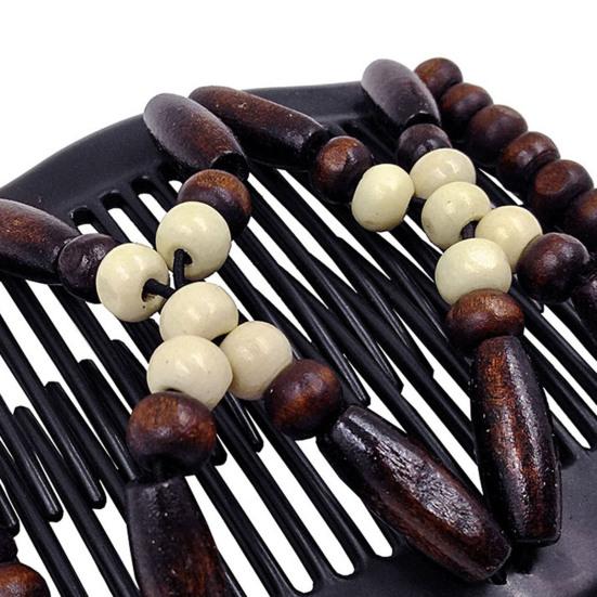 1/4Pcs Women Wooden Beaded Hair Combs Handmade Stretch Double Side Clips Salon Combs Bun Maker Hair Accessories