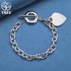 925 Sterling Silver Love Heart Pendant Bracelet Chain TO Buckle Jewelry