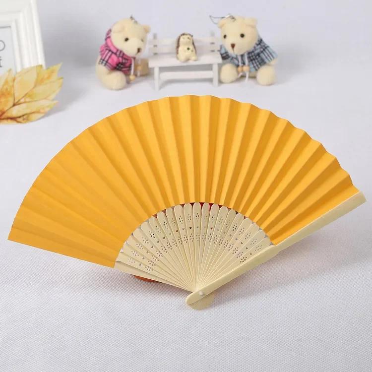 1 шт. 7-дюймовый складной бумажный веер для танцев, свадьбы, вечеринки, кружевной шелковый складной ручной веер однотонного цвета