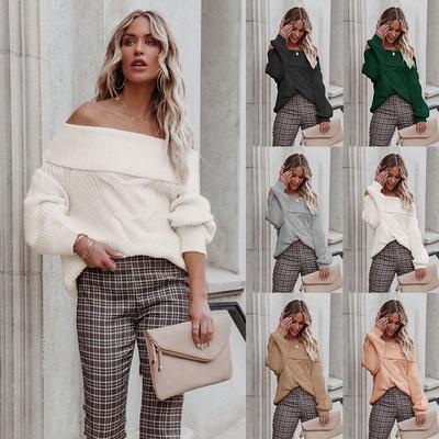 Зимний Новый Сексуальный Свитер Пуловер с Открытым Плечом Свободный Свитер с Открытым Плечом Женский