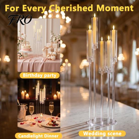 Festive Atmosphere Candle Holders 4/8Pcs Acrylic Candelabra Set with 5-Arm, Clear Wedding Party Centerpiece for 0.87" Decorative Flicker LED Candles,
