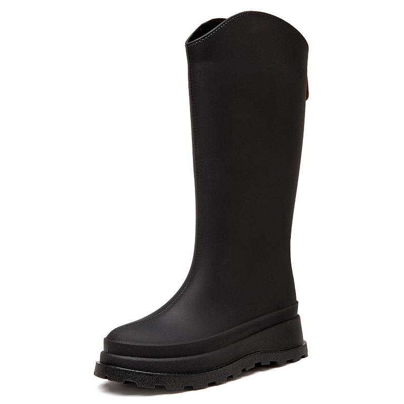 Высокие дождевые туфли женские новые однотонные нескользящие на толстой подошве водные туфли длинные резиновые сапоги модные водные сапоги терморезиновые туфли