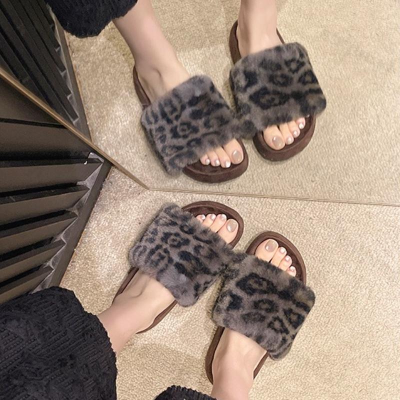 Women's Platform Plush Shoes Autumn Winter New Comfortable Indoor One Word Cotton Slippers Outdoor Non Slip Casual Flats