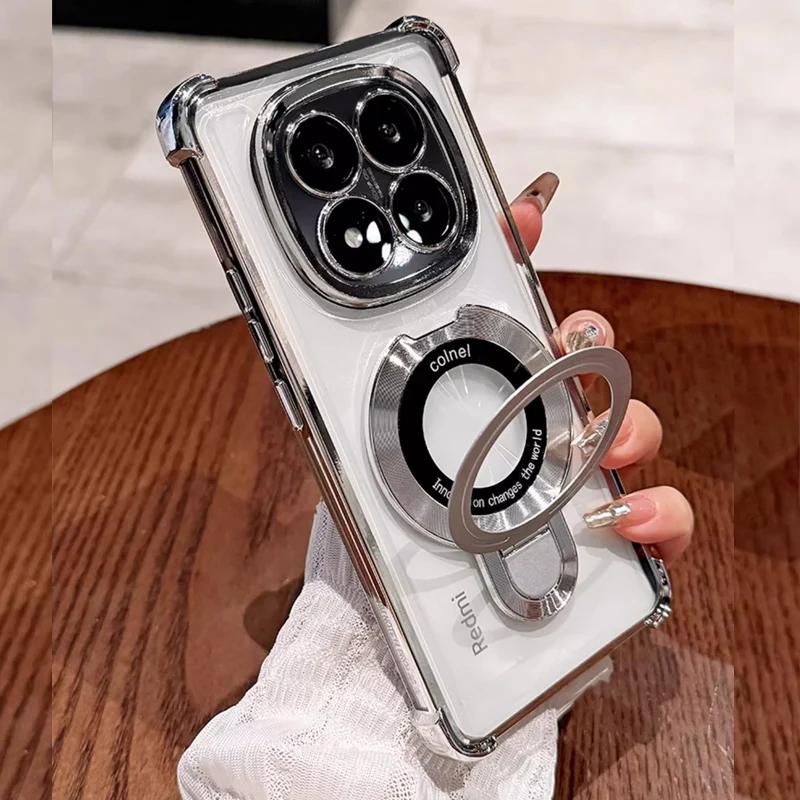 Роскошный чехол с магнитным держателем с гальваническим покрытием, противоударный, для Xiaomi Redmi Note 14 13 Note14 Pro Plus 14C 14S 13C 4G 5G, чехол-подставка