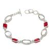 White Topaz, Garnet Handmade 925 Sterling Silver Bracelet 7-8" Q7a52