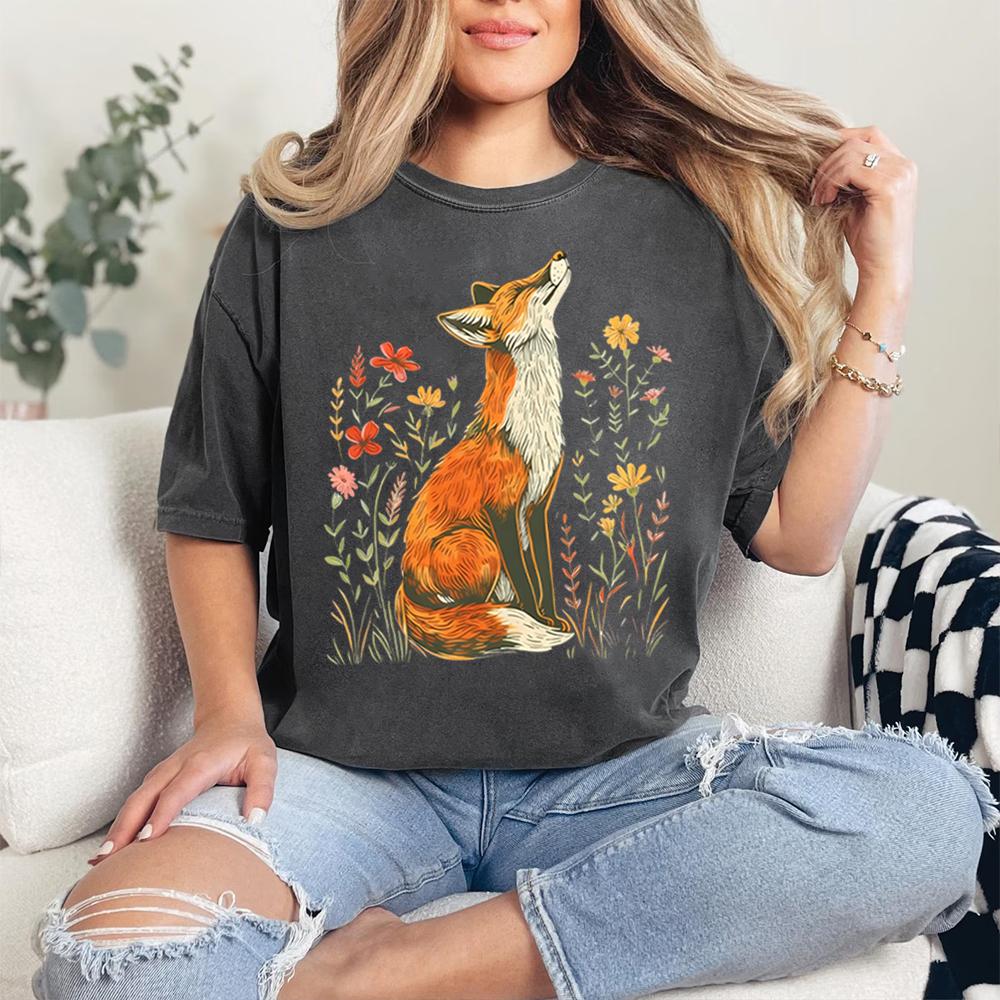 Винтажная рубашка с полевыми цветами и лисой Comfort Shirts Light Academia Cottagecore Forestcore причудливая рубашка повседневная повседневный топ Y2K уличная одежда