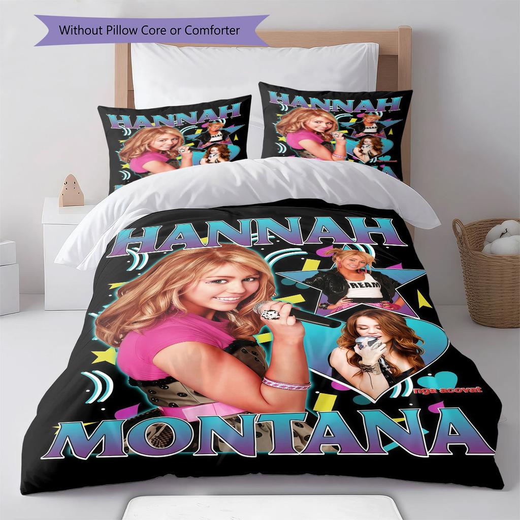 Hannah Montana Pattern Bedding Home Decoration Birthday Gift ( 1 duvet cover + 2 pillowcase, without core),fan merchandise.