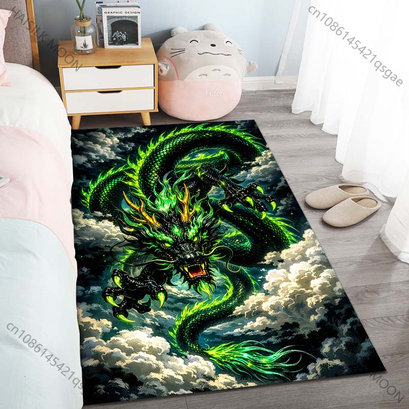Green Flaming Dragon Swirling Through Clouds Carpet for Living Room Bedroom Sofa Home Decor Rus Non-slip Floor Mat Luxury Gift