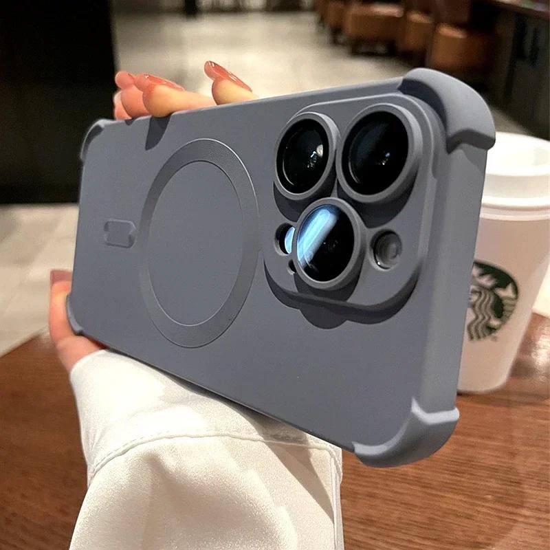 Чехол для телефона Magsafe для iPhone 15 Pro Max 14 Plus 13 Pro 12 11 Pro Max с подушкой безопасности, силиконовый противоударный мягкий чехол для iPhone 15 Plus 14, защита объектива