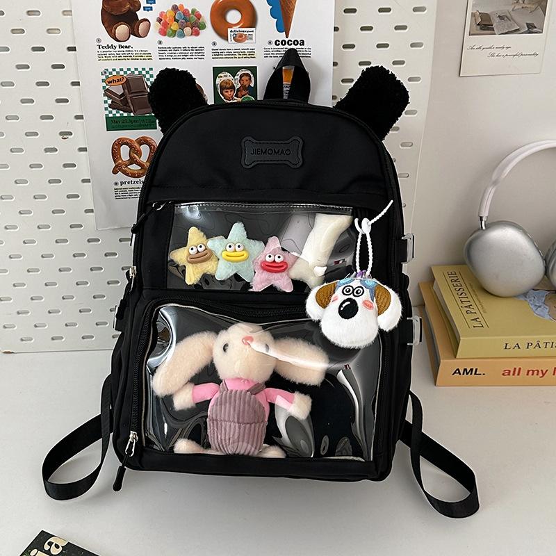 Japanese Small Fresh Cute Puppy Backpack High Value Girl Transparent Pain Bag High Capacity Backpack for Junior and Senior High School Students