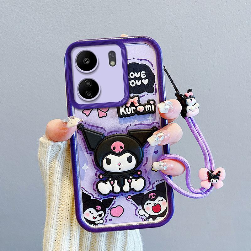 KEYSION Противоударный чехол для Xiaomi Redmi 13C 4G с ремешком, мягкий силиконовый чехол с милой 3D-мультяшной куклой для телефона POCO C65