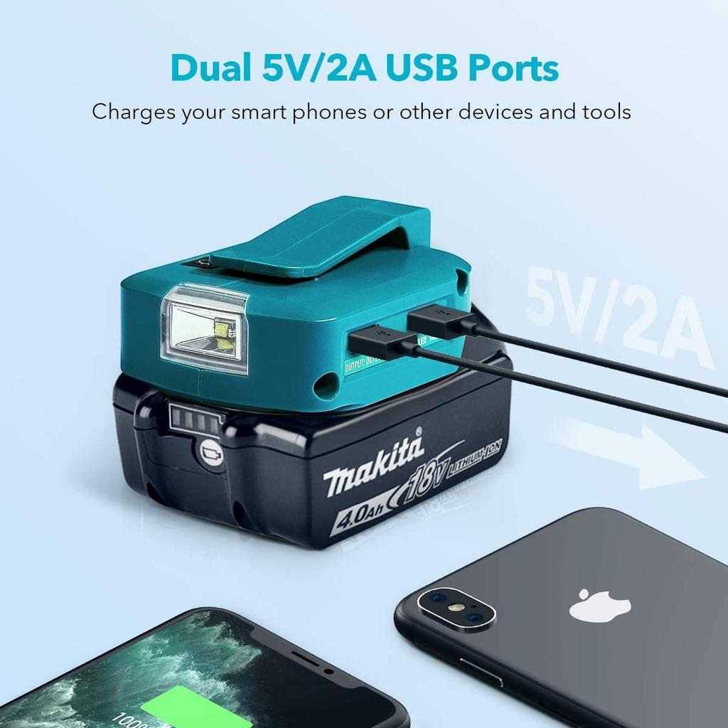 USB-адаптер для аккумуляторов Makita BL1430 BL1440 BL1830 BL1840 BL1850 BL1860 14,4 В 18 В со светодиодной подсветкой, двойным USB-портом, зарядным устройством 2,1 А
