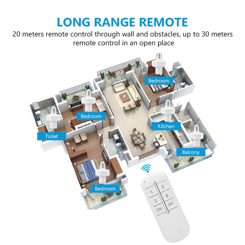 Wireless Remote Control E27 Light Socket Lamp Holder 20M Range For LED Bulbs Lamp Socket Wireless Light Switch Kit AC180-250V