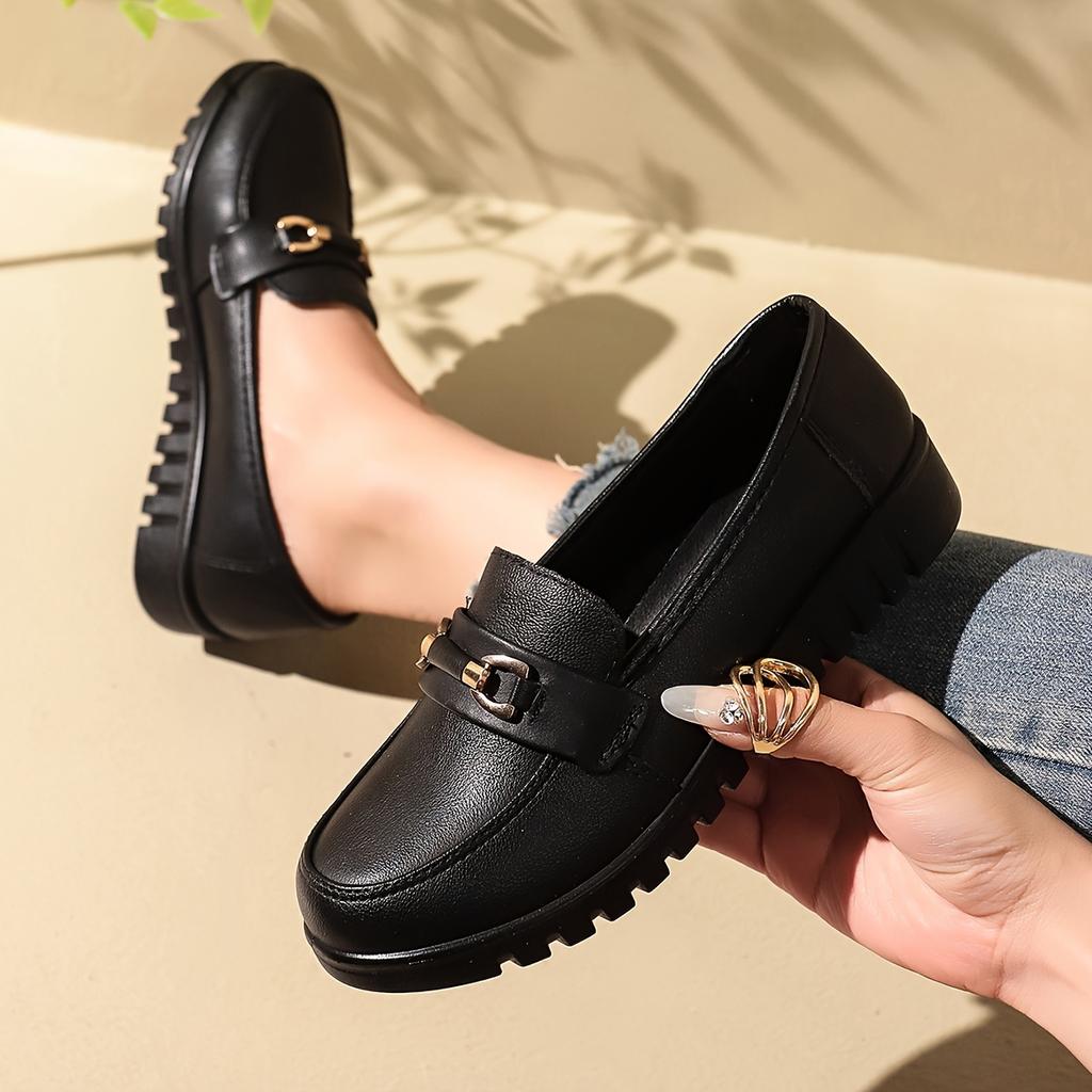 Mom Shoes Spring/Fall Style Soft-Sole Anti-Slip Flat Work Shoes for Middle-Aged and Elderly Women - Black Casual Versatile