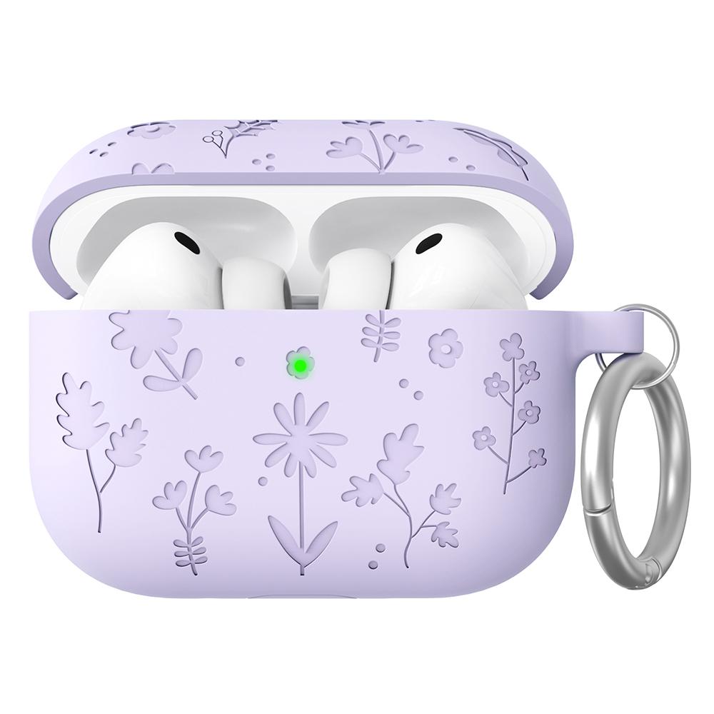 AHASTYLE WG186 Для AirPods Pro 3 Силиконовый чехол с тисненым цветочным узором Защитная крышка с крючком
