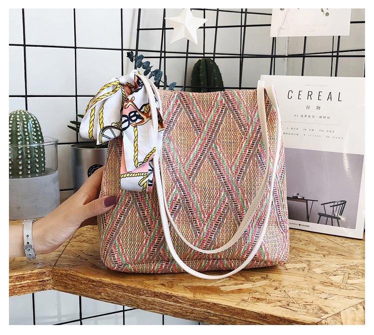 Женская соломенная сумка SCIONE с шелковым шарфом