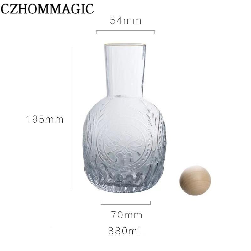 880ml Bedside Water Carafe Glass Cup Drinkware Set Vintage Transparent Cold Water Cup&Bottle for Pitcher Nightstand Bedroom Gift