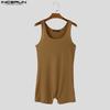 INCERUN Men Sleeveless Solid Color Thin Semi-Sheer Bodysuits Jumpsuits Short Rompers Underwear