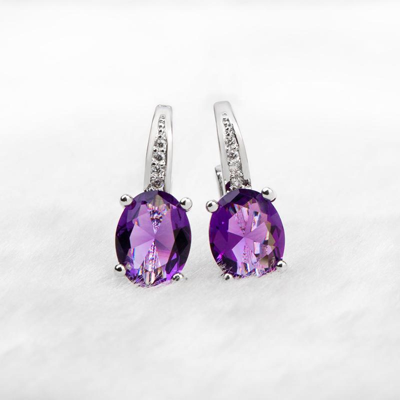 BELLA BOX Fashion Jewelry Oval Blue Red Purple Yellow Topaz Clip Earrings For Women Party Valentines Earring Gifts