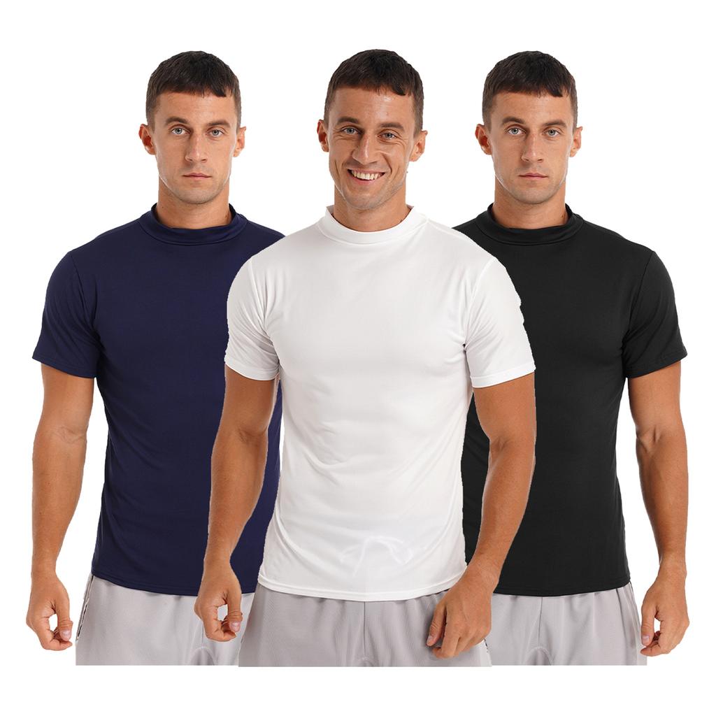 Мужской набор из 3 шт. Футболка с воротником-стойкой и коротким рукавом, повседневная, однотонная, приталенная, комплект нижнего белья