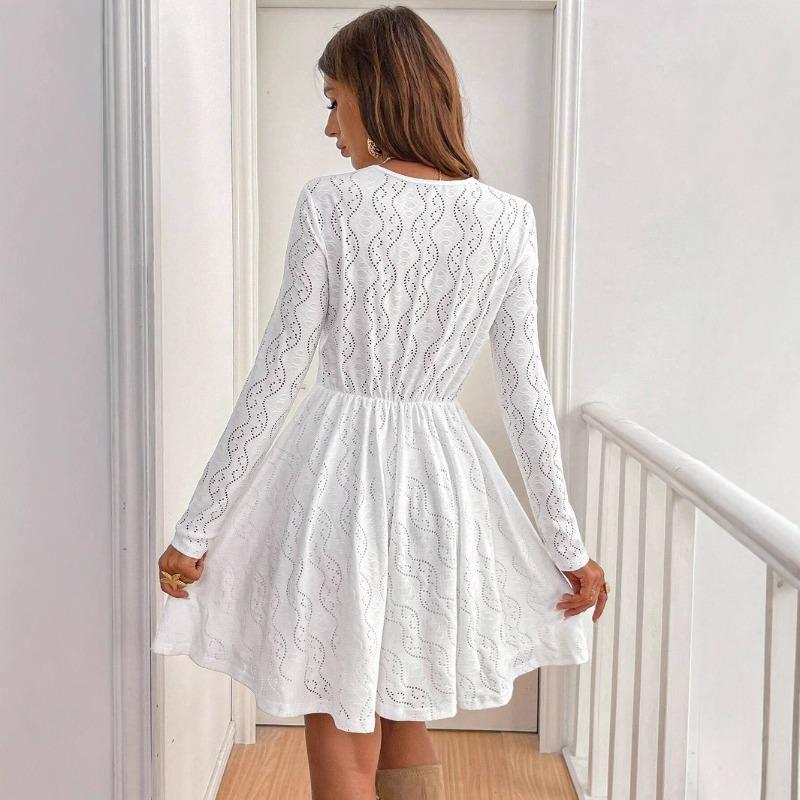 Elegant Women's Dress Solid Color Lace Patchwork Mini Holiday Dress Scallop Side Sun Dress