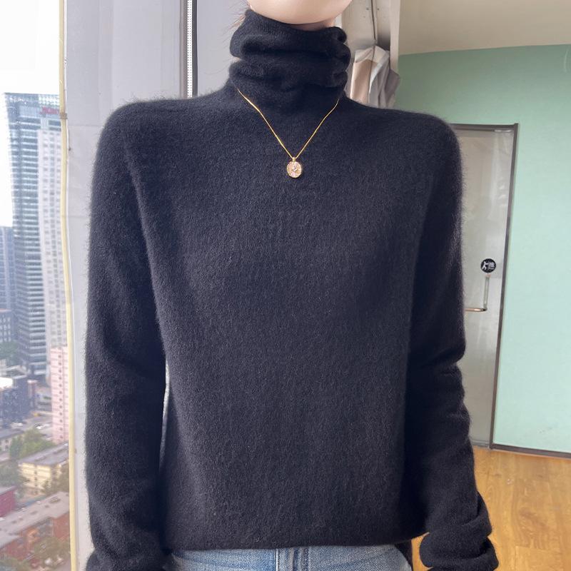 Women's High Neck Wool Pullover Sweater - Long Sleeve, Warm Knitwear for Autumn & Winter