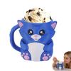 Blue Cat Ice Cream Cup Holder for 16 Oz Pints Ice Cream Cooler Container with Built-In Snack Drawer And Matching Spoon Comfortable Grip Soda Cup Gifts