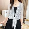 Women's Summer Thin Lace Shawl Half Sleeve Sun Protection Clothing Casual Loose Bright Silk Breathable Cardigan