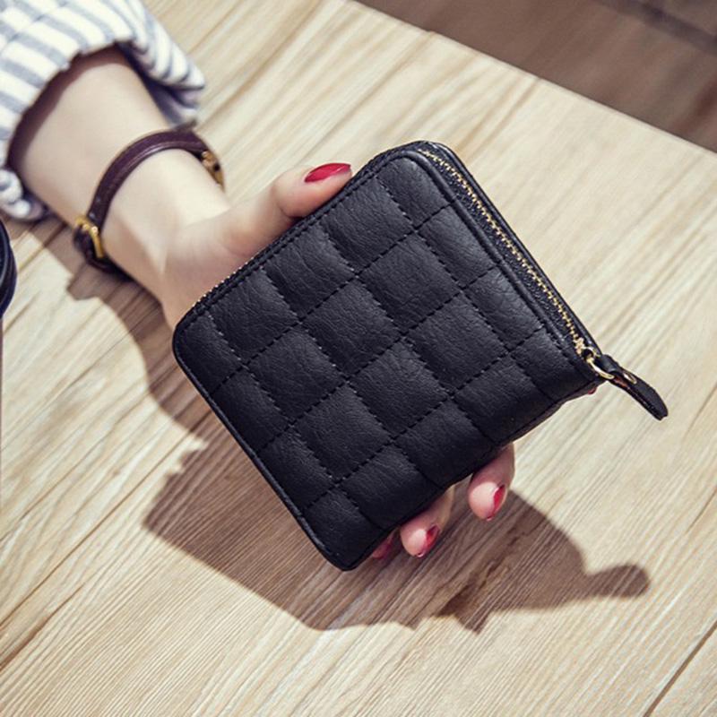 Women Short Wallets PU Leather Female Purse Plaid Cardholder Small Zipper Wallet MIT
