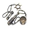 Lot 100 (25 Each Burnished Brass Key Chain) Magnifying, Telescope, Compass, Sand Timer