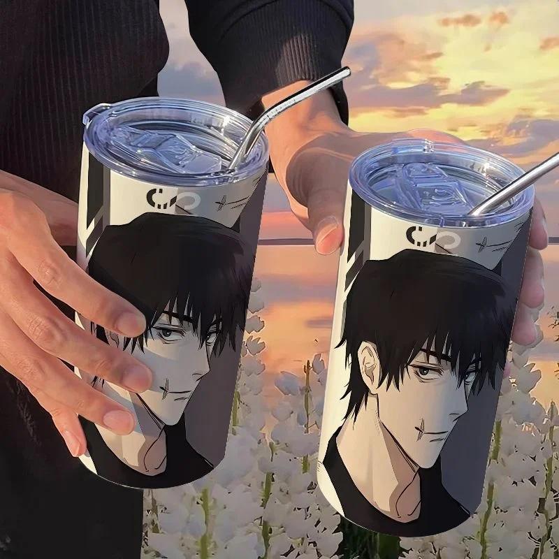 Кружка-термос Jujutsu Kaisen Юдзи 500 мл Сатору Годжо Нержавеющая сталь Дорожная термокружка С изоляцией, с трубочкой Кружка для кофе Подарок для детей