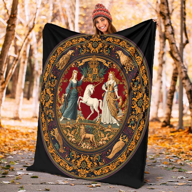1PC Medieval Lady and Unicorn blanket, al season lightweigh Poster blanket home office outdoor nap multifunc Poster blanketional blanket