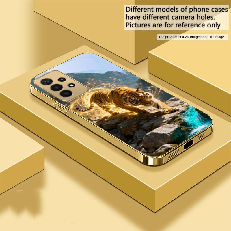 Золотой Благородный Тигр Для Samsung A73 A72 A71 A42 A56 A55 A54 A53 A52s A52 A51 A36 A35 A34 A33 A32 Золотой стеклянный чехол для телефона