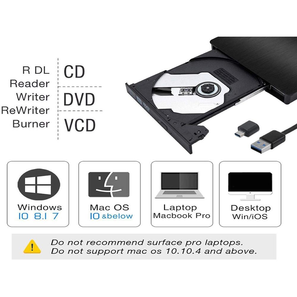 External CD DVD Drive, USB C Writer Type C USB 3.0 CD DVD RAM Burner Combo High Speed Re-Writer For Laptop Notebook PC Desktop