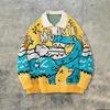 American Dinosaur Knit Sweater Teen Boys Loose Fit Crewneck Pullover Warm Casual Top Fall Winter