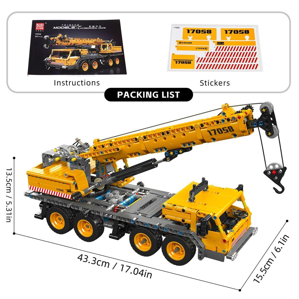 Mold King 17058 технология автомобильный кран строительные блоки 997 штук MOC тяжелый кран технология строительные блоки кран зажим выставочная модель
