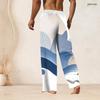 Men s Plus Size Blue White Printed Drawstring Waist Straight Leg Full Length Beach Pants With Pockets