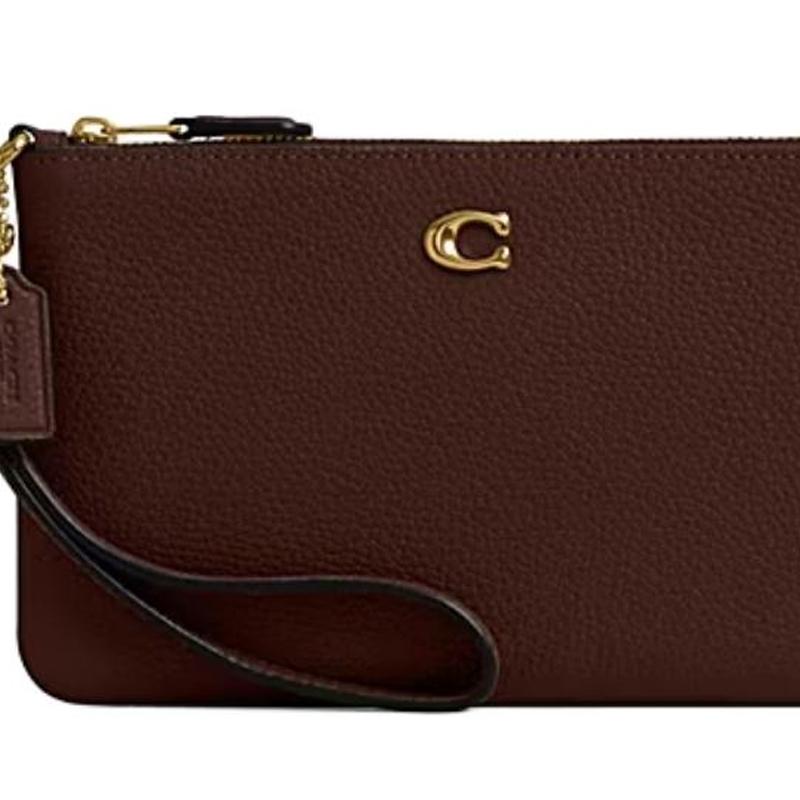Coach Essential 19 Кожаный клатч с логотипом бренда Маленький женский Темно-коричневый