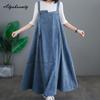 Plus Size Korean Style Spring Summer Women Long Denim Sundress Suspenders Oversized Blue Black Baggy Dress Sleeveless Vintage Loose Dress