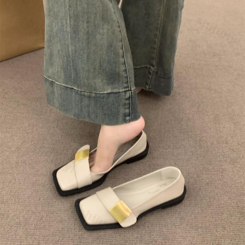Women's Soft Sole Leather Shoes Autumn Vintage Square Toe Comfortable Loafers Lightweight Outdoor Non Slip Casual Shoes